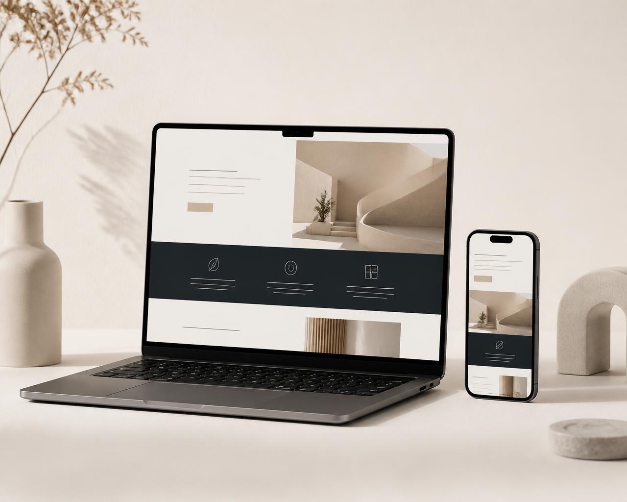 Laptop and smartphone showing a modern responsive business website